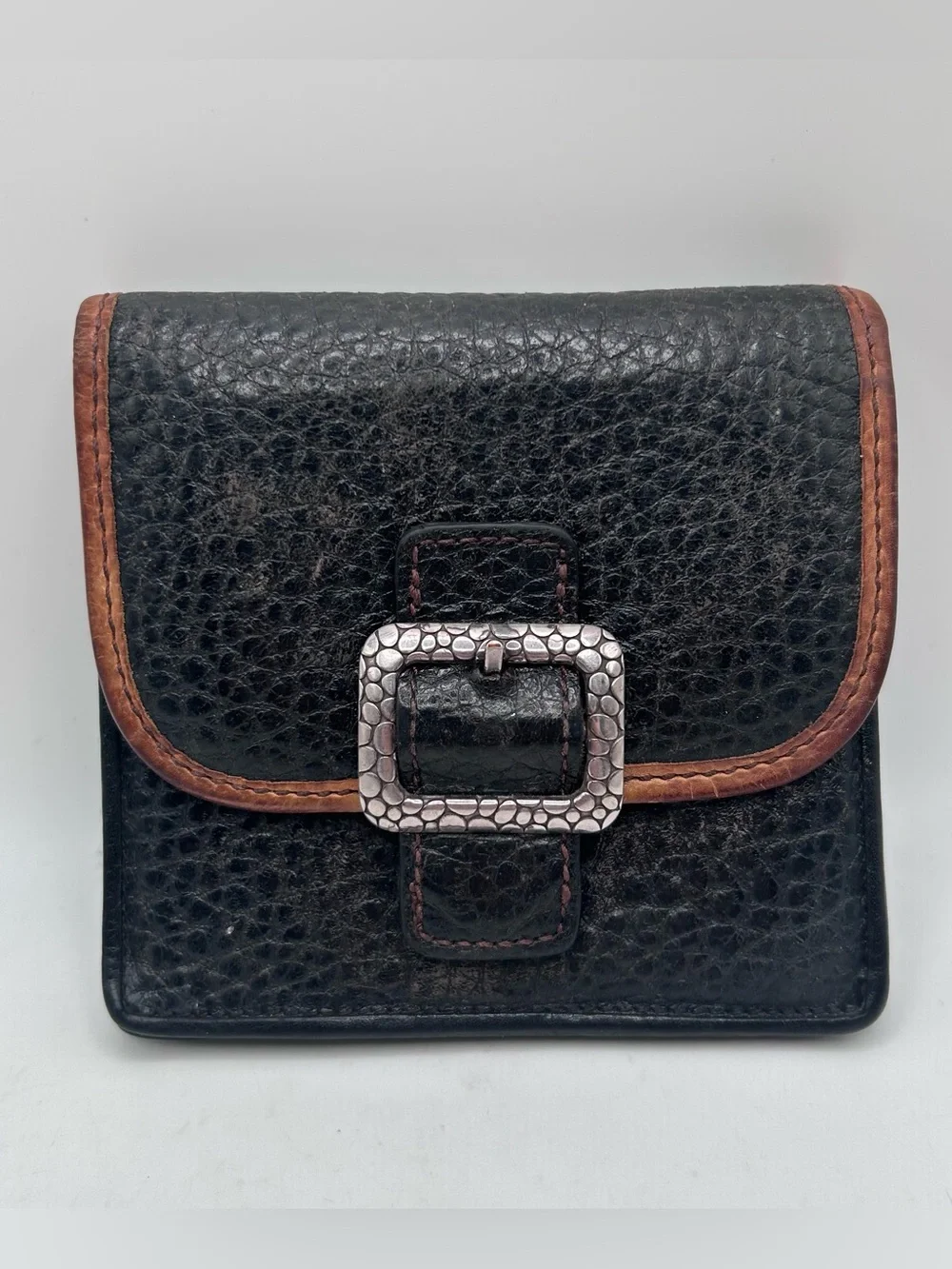 Brighton Pebbled Leather Wallet Buckle Vintage Y2k Faded Snap Button